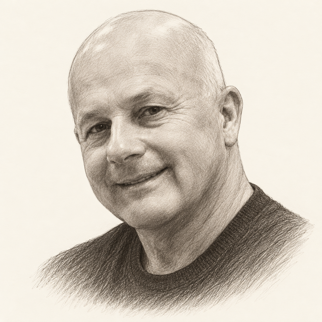Pencil illustration of Dave Cummings