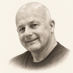 Pencil illustration of Dave Cummings
