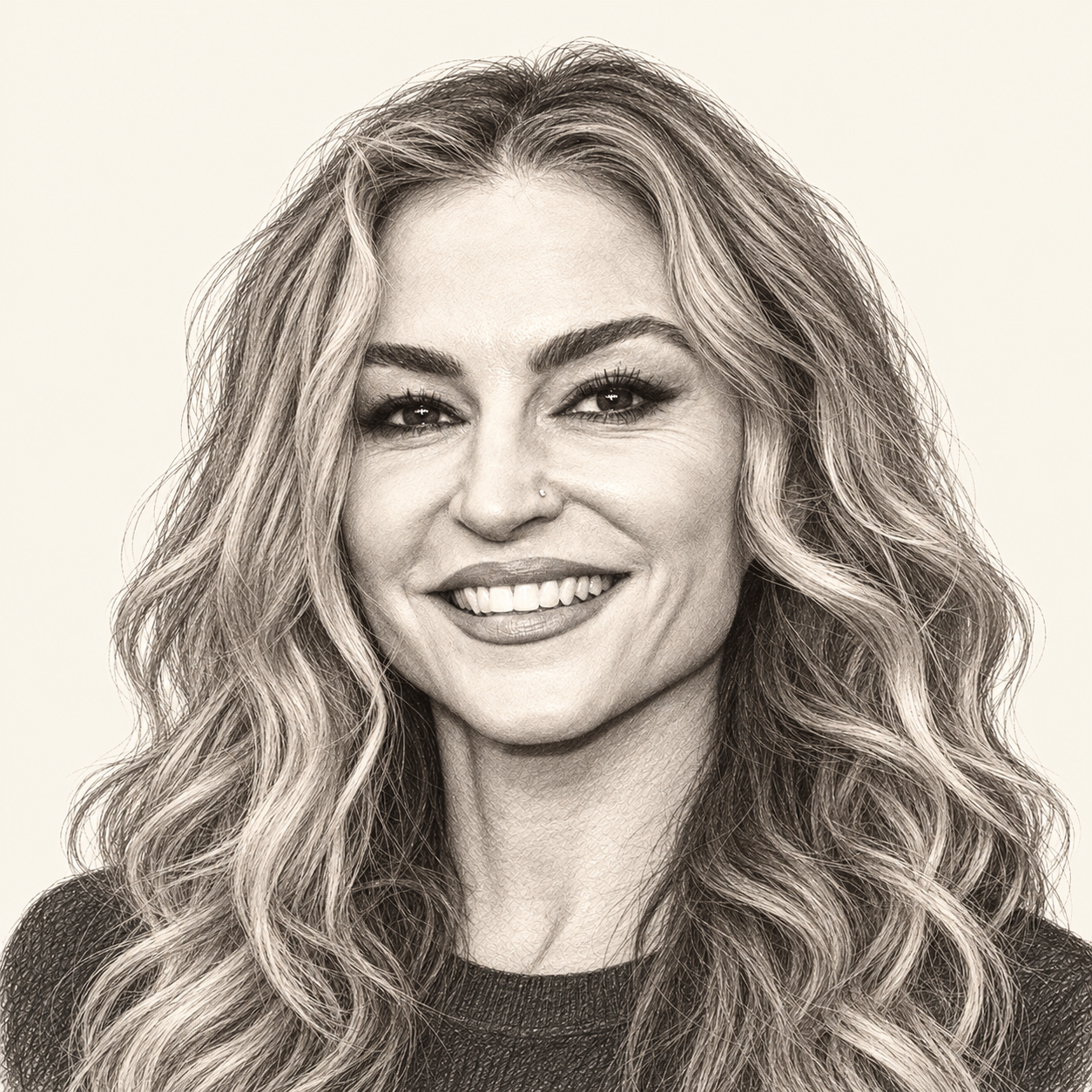 Pencil illustration of Drea de Matteo