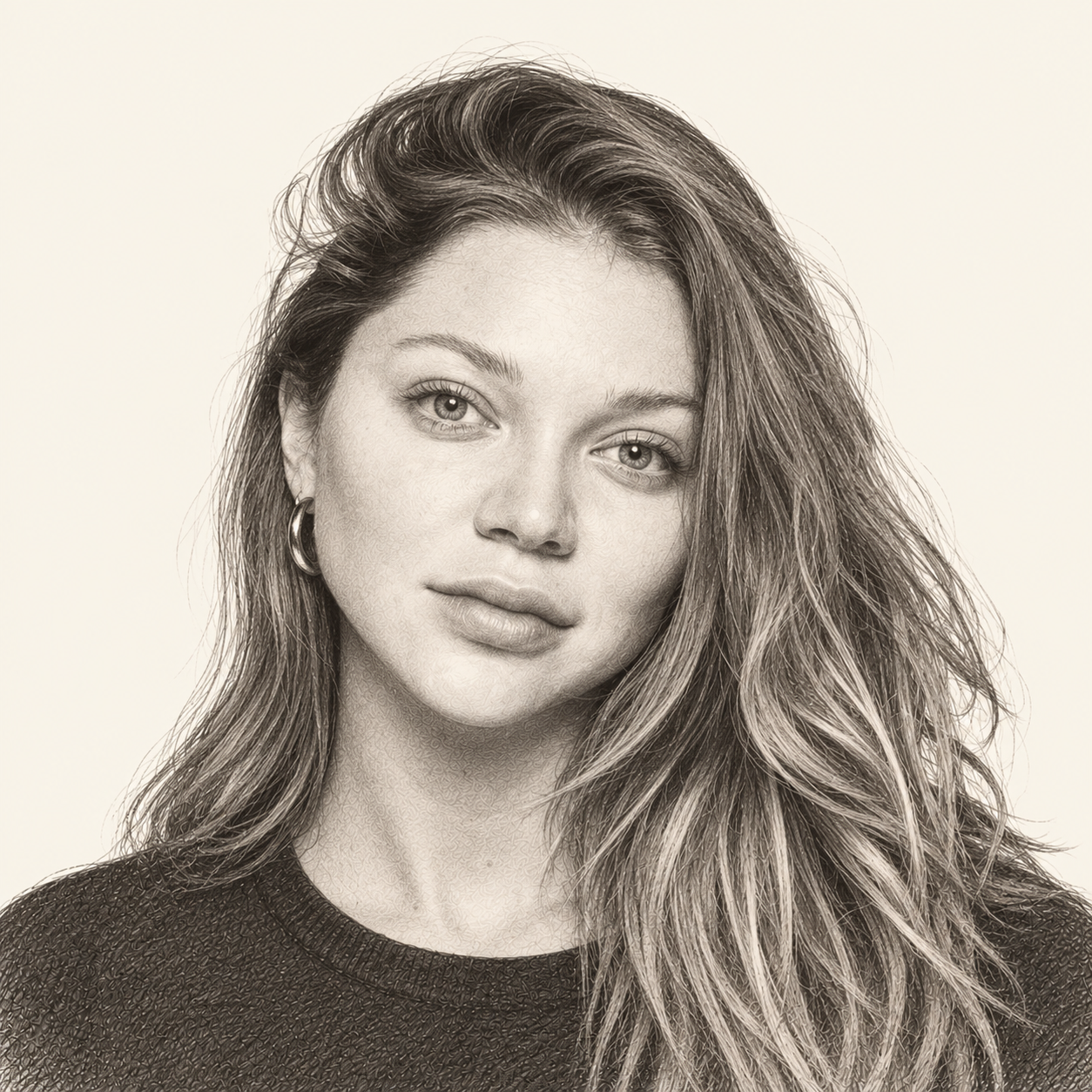 Pencil illustration of Jessie Andrews
