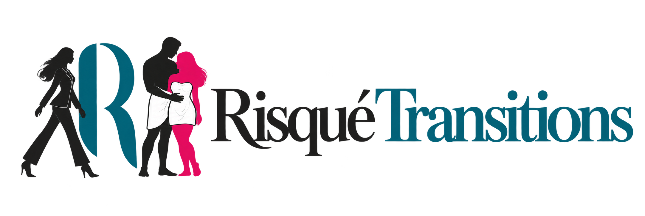 Risqué Transitions logo: woman walking toward the R, with an embracing couple on its right